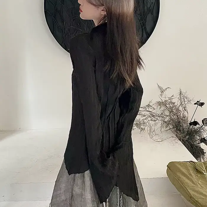košeľa casual gothic koreana pre ženy, kancelársky štýl, rolák, polyester, večer von, jarné leto