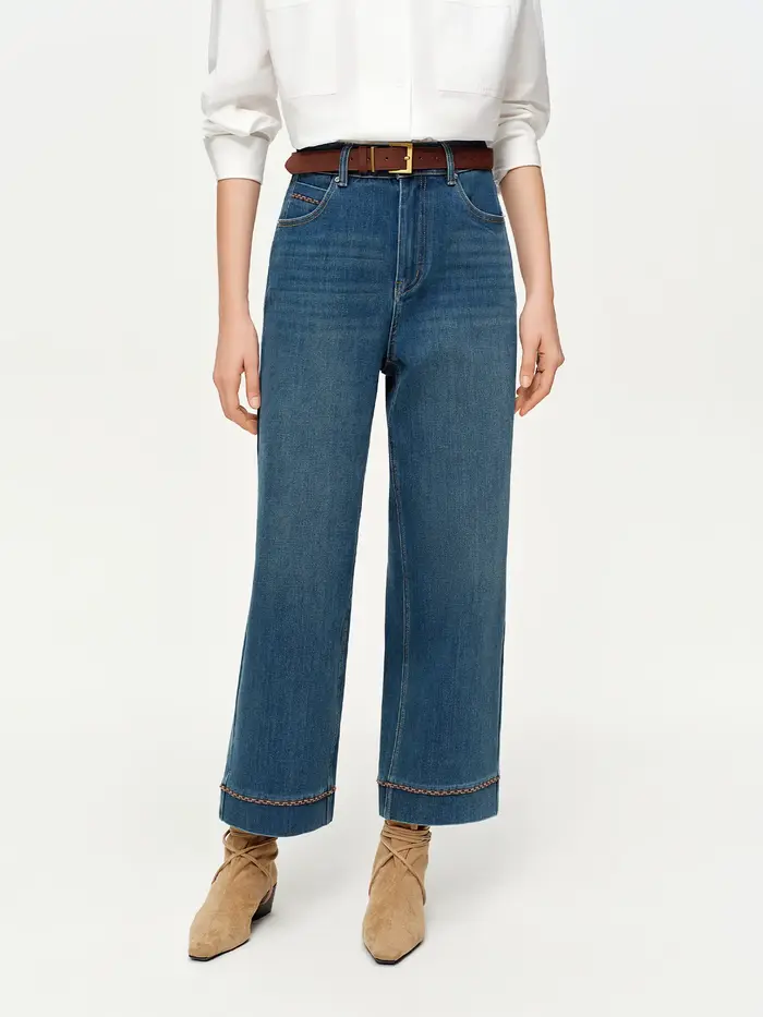 DUSHU Double longueur jean femmes taille haute coupe ajustée classique Baguette pantalon taille haut