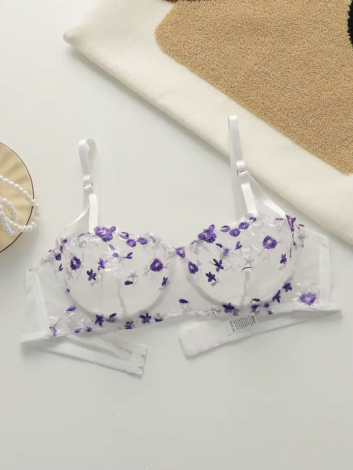 Krásne kvety vyšívané podprsenka, priehľadný sexy spodná bielizeň s nastaviteľnými popruhmi MR2956