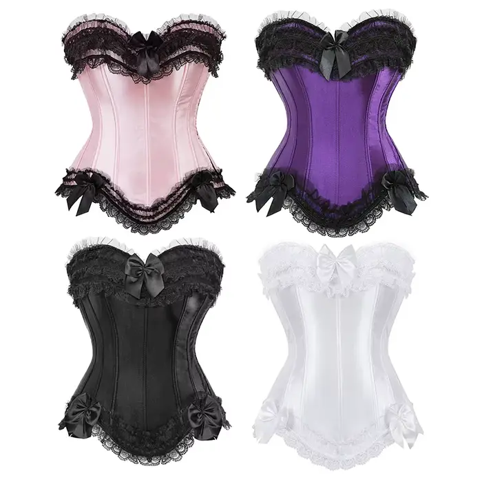 Corset bustier en satin pour femme, costume burlesque, corset princesse, haut à lacets, couleur blanche, rose, noire, violette, grande taille, occassions spéciales, mariage, bal de promo, boîte de nuit
