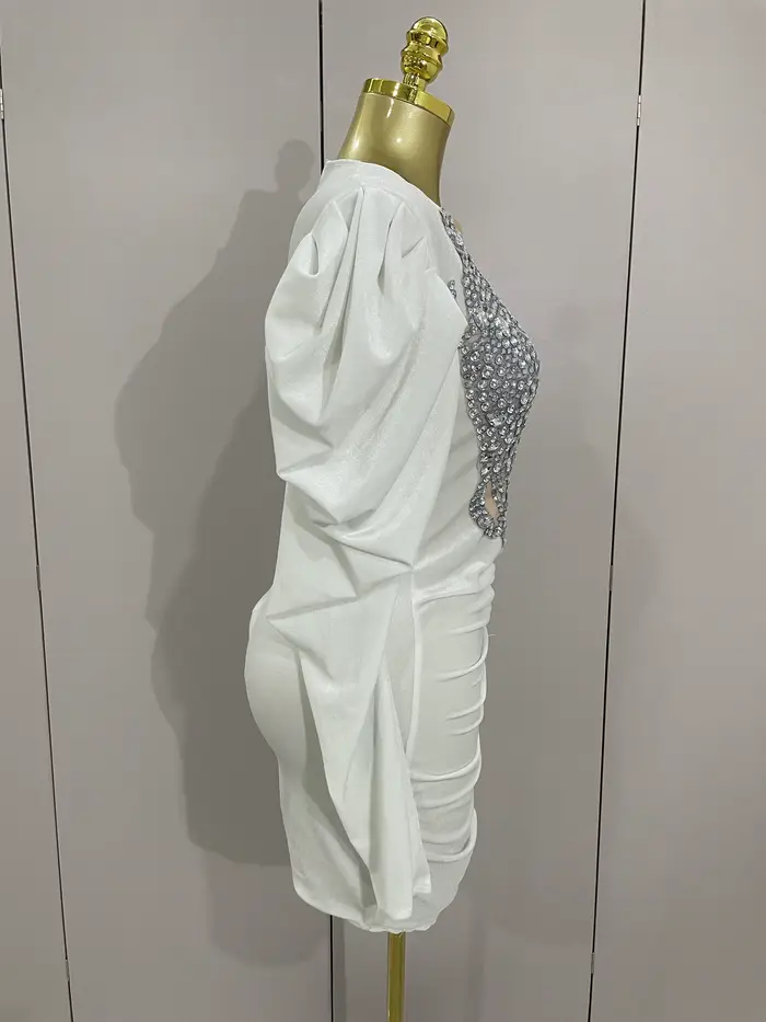 Robe courte de luxe en velours blanc pour femmes, cristaux scintillants, maille Sexy, élégante, robe