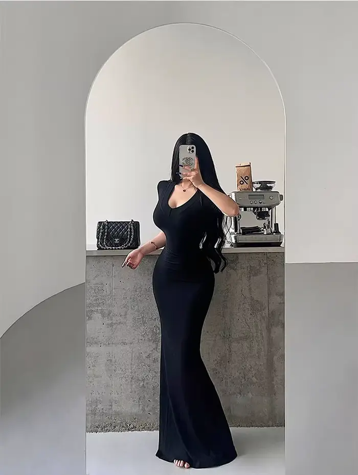 Kardashian Sexy manches courtes col en v minceur robe sirène longueur au sol portefeuille robe moula