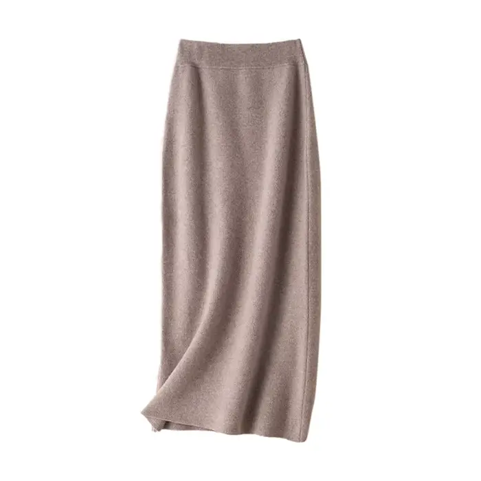 Jupe 100% pure laine pour femmes, mi-longue, taille haute, fine, en cachemire, tricotée, assortie av