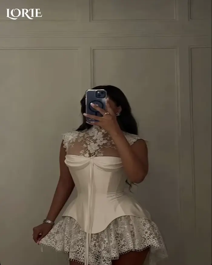 LORIE – Mini robes de mariée sexy en dentelle, col haut, appliques, manches longues, robes de mariée