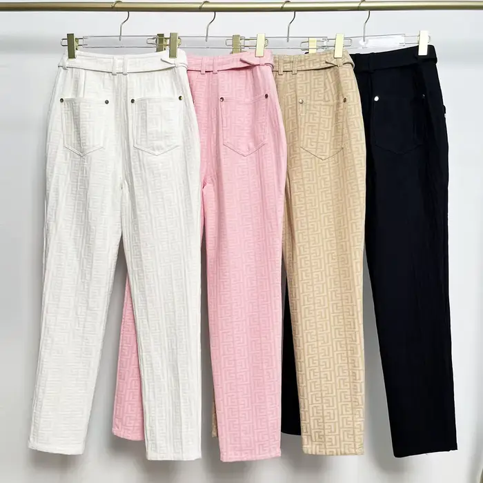 S-3XL printemps et automne nouveau tissu Jacquard de haute qualité avancé tout-assorti pantalon déco