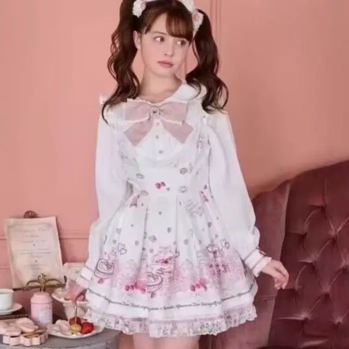 Kawaii japonský set šiat s mašľou z kamienkov pre ženy