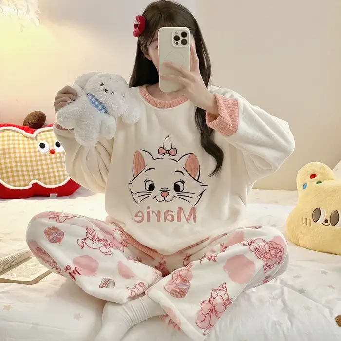 Nové Marie Cat Plyšové koralové pyžamo pre ženy Špeciálne príležitosti Zimné Anime Softshell