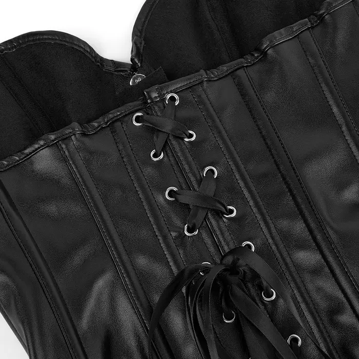 Gotický korzet s podväzkami z imitácie kože Steampunk