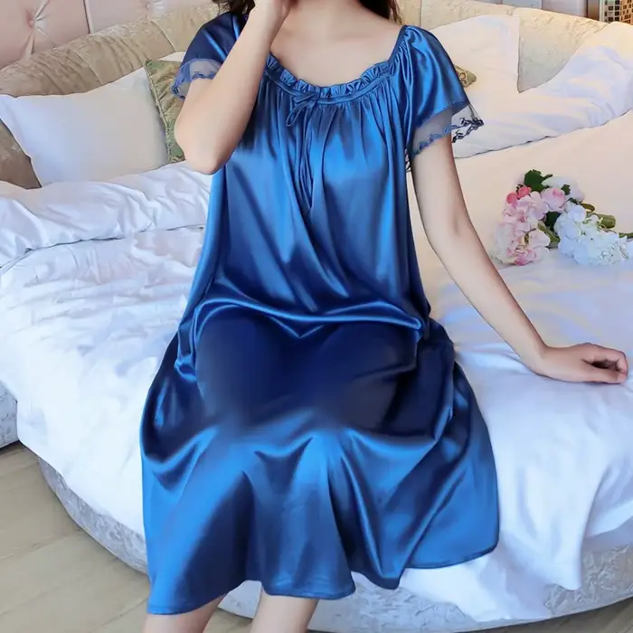 Štýlový V-neck dlhé nočné oblečenie Set pre ženy letné čipky polyesterové stredné šortky