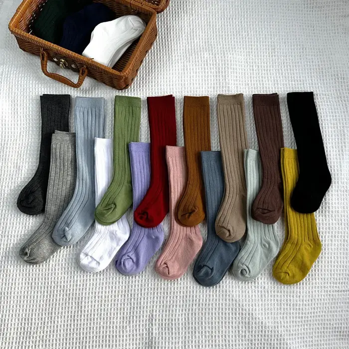 Chaussettes longues hautes en coton pour bébés garçons et filles, chaussettes douces à rayures respi
