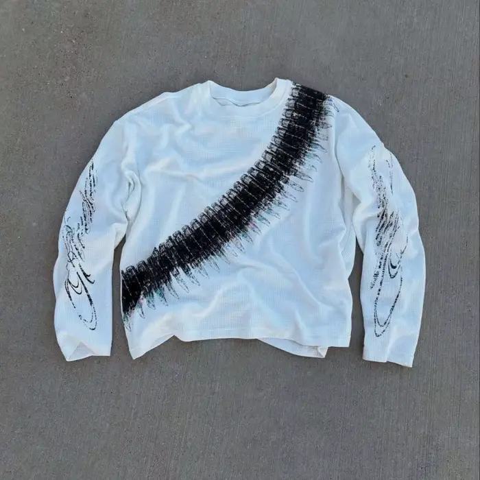2025 Nový y2k Bullet Písmená Potlač Americký Retro Dlhé Rukávy Tričko Street Style Casual Voľný Muži a Ženy