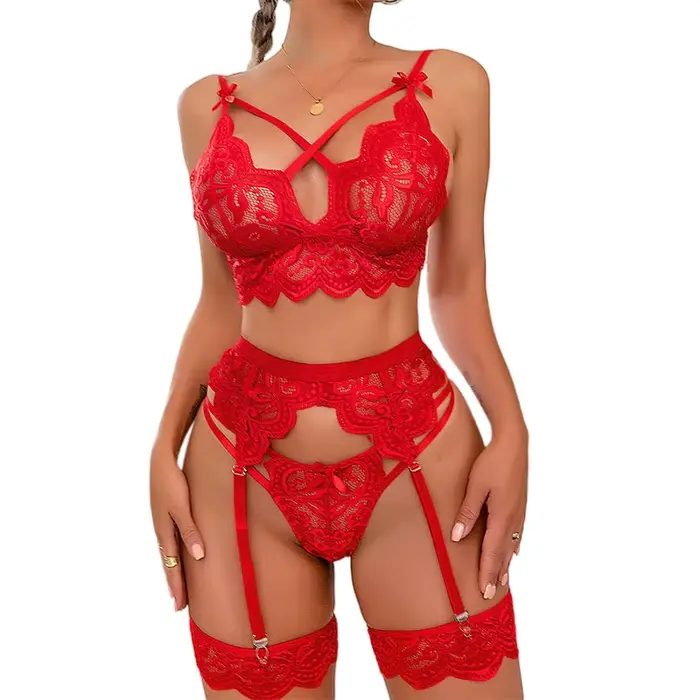 Sexy erotická bielizeň pre ženu, podprsenka a podväzky, 3 kusy, priehľadná, veľká veľkosť, na leto