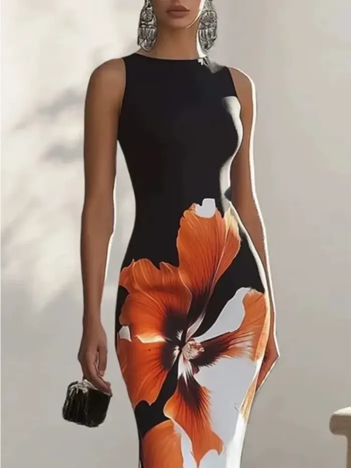 Gymystars – Robe de soirée slim sans manches, imprimé floral, tenue élégante et Sexy pour femmes, Ro