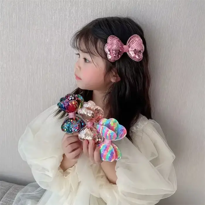 Pinces à cheveux longues à paillettes de couleur dégradée, 5 pièces, grand nœud, pour filles et enfa