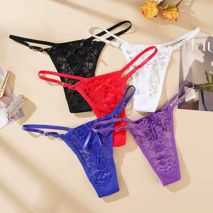 Culottes string en dentelle taille basse pour femme, avec bretelles latérales ajustables, ajourées, respirantes et sexy