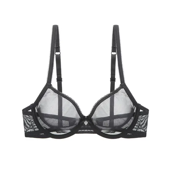 Soutien-gorge transparent entièrement transparent pour femme, style sexy en maille, soutien-gorge en