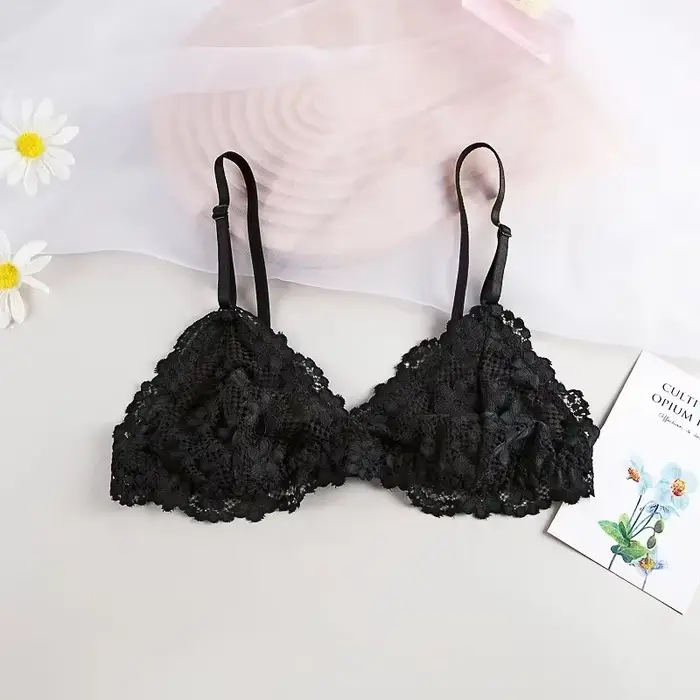 Soutien-gorge en dentelle pour femmes, Bralette sans fil, sous-vêtements en dentelle transparente, s