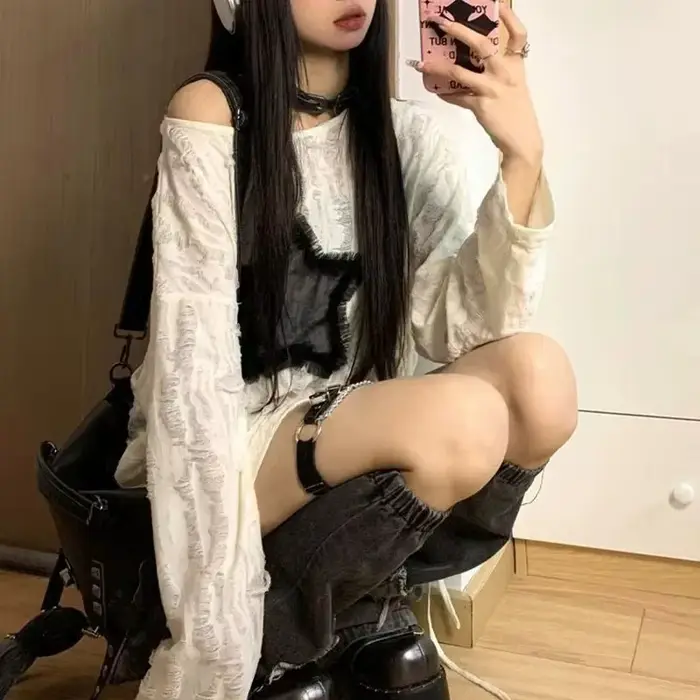 Y2K dierová hviezda potlač tričko ženy móda Streetwear holé ramená topy leto oversized Kpop dlhé rukávy t-sh