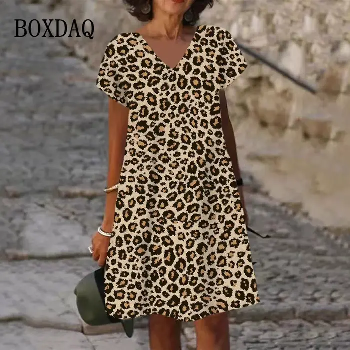 Robe d'été surdimensionnée pour femmes, imprimée en 3D, décontractée, manches courtes, col en v, mod