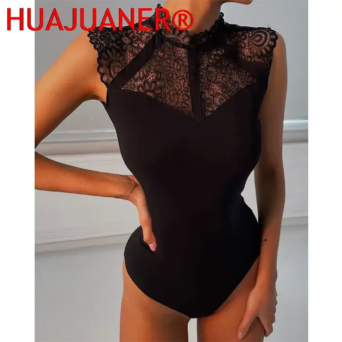 Čierna čipka body pre ženy v polyestere - sexy štýl a klub pre letné večery špeciálne príležitosti