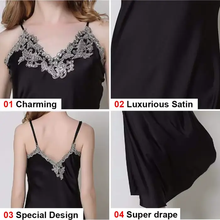 Sexy čipka saténová nočná košeľa pre ženy s dlhým rukávom Fit perfektné horúce noci leto