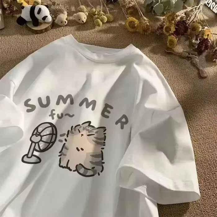 Fan Cat a ženy čisté tričko pre mužov americká ulica kreatívny strih letné ležérne krátke rukávy párové nosenie IN