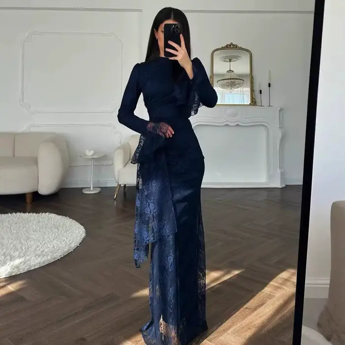 Robe de soirée élégante en dentelle moulante pour femme, collection automne-hiver, à manches longues