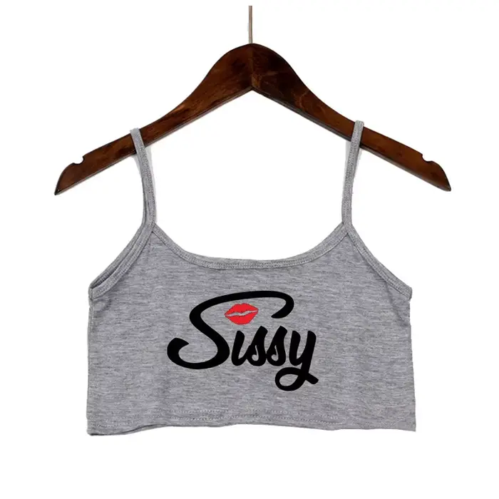 SISSY písmená červené pery potlač letné ženy krátky top Sexy elastická bavlna Camis bez rukávov