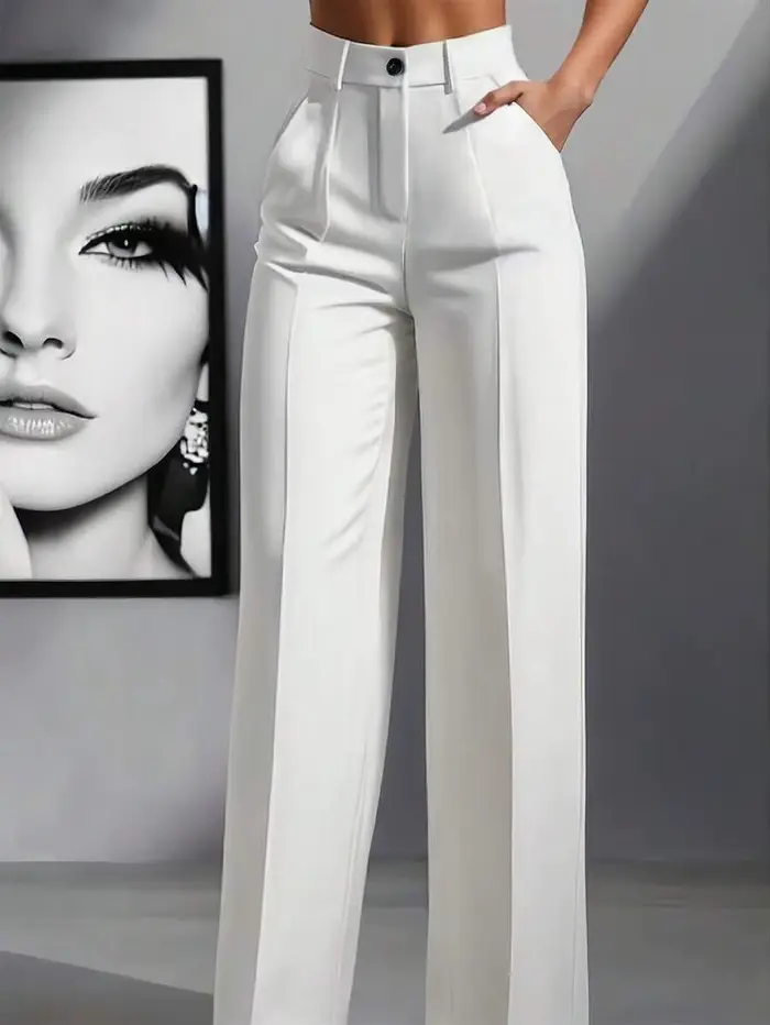 Pantalon de travail ample taille haute décontracté, couleur unie, mode printemps et automne transfro