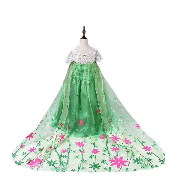 Robe de soirée princesse Elsa pour filles, tenue verte, costume d'anniversaire pour enfants de 3, 4,