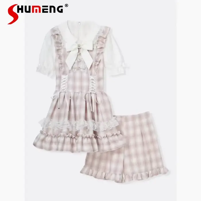 Japon Mine robe douce ensemble été 2025 filles femme mignon nœud dentelle champignon bord haut à car