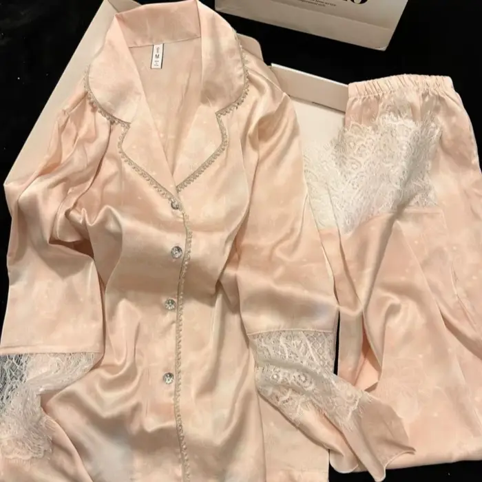 Hodvábny dvojdielny dámsky set Pijama jesenné kvetinové s dlhým rukávom zapol Top a nohavice nočné oblečenie žena nočné oblečenie Sexy pyžamo Set