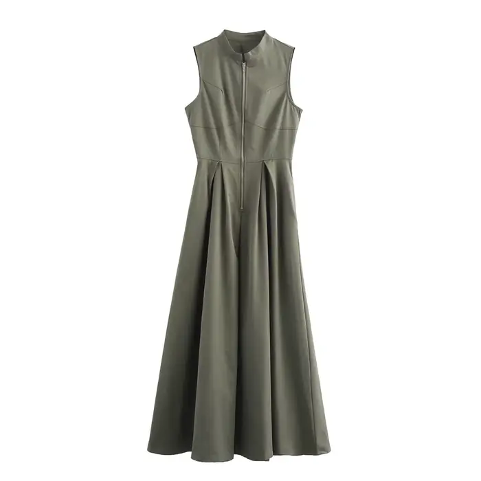 MUJER 2025 robes longues drapées pour femmes fermeture éclair sans manches robe Maxi femme vacances 