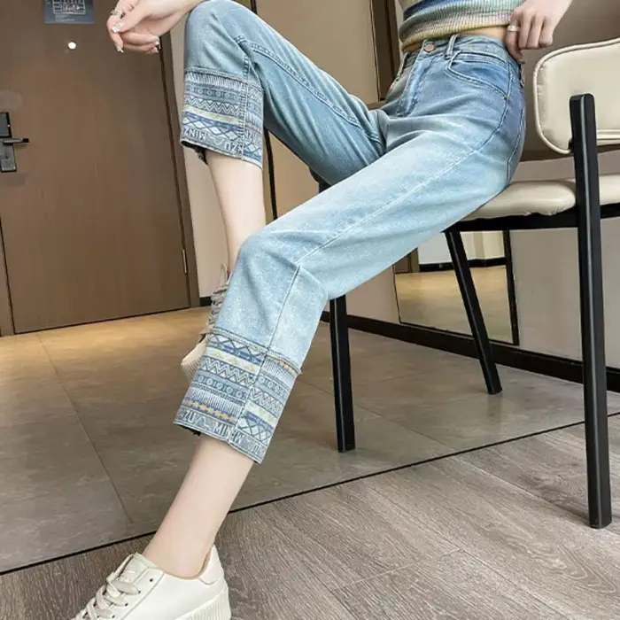 Priehľadné čipkové nohavice s kamienkami pre ženy, Capri, Straight Leg, Jeans Fj môžete aru Z Emo, Základy Estetické A