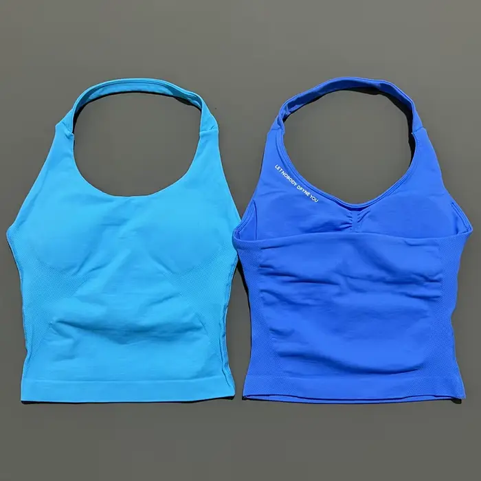LET NOBODY DFYNE YOU Impact Halter Top Femme Longline Strappy Tank Padded Yoga Sportswear Workout Sp