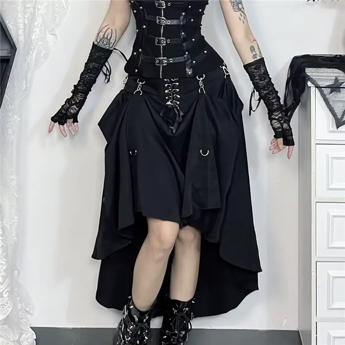 Harajuku Emo gotické šaty pre ženy alternatívneho štýlu grunge s nitmi a rezané a-line špeciálne príležitosti