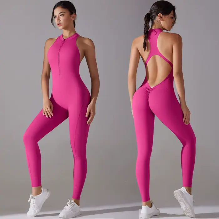 Sexy otvorený chrbát Scrunch športový kombinéza zdvíhajúca zadok ženský gymnastický set jednodielny