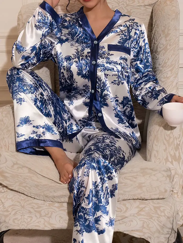 Pyjamas à manches longues femmes femme pyjama ensemble vêtements de maison ensemble grande taille fe