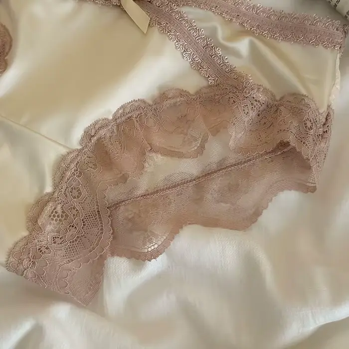   CINOON femmes Sexy dentelle culottes glace soie Satin Sexy slips x-avant évider sous-vêtements nœud français intimes respirant Linger