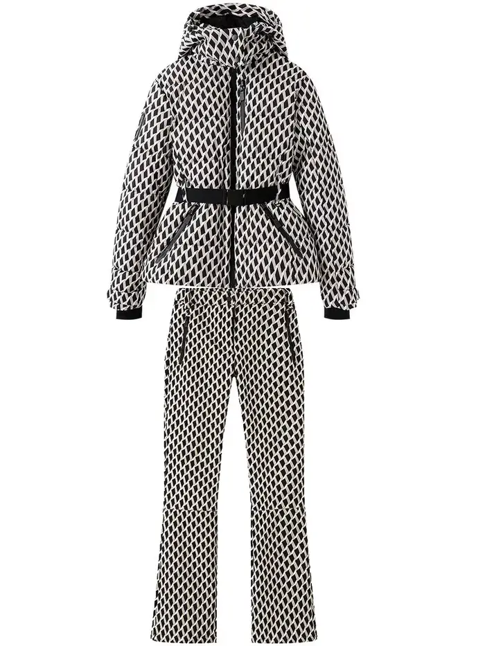 2025 femmes hiver à capuche rembourré Sport Parkas pantalon 2 pièces ensemble ceinture femme élégant