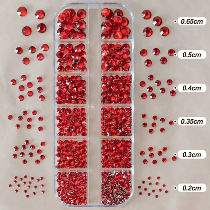 Strass pour ongles rouges, 12 grilles, 2/3/4/5mm, dos plat, cristal, diamant SS6/10/16/20/30, breloq