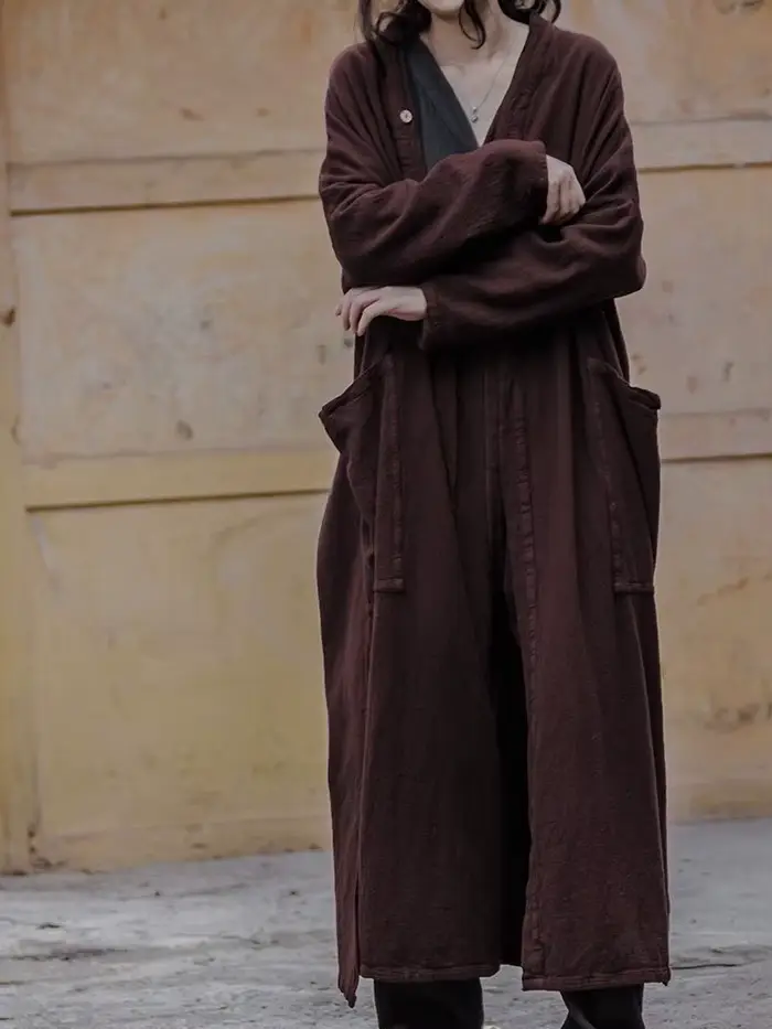 Veste Cardigan longue décontractée surdimensionnée, ample, Trench-coat avec poches, vêtements d'exté