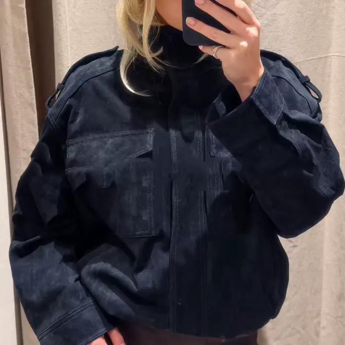 HXAO Nová semišová bunda pre ženy jeseň tmavosivá kaki Bomber