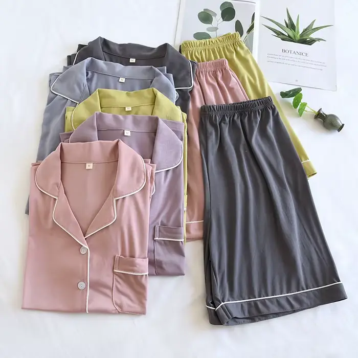 Letné nový pár nastaviť veľký elastický nábytok štíhly modálne bavlnené jednofarebné nastaviť jednoduché ležérne Sleepwear