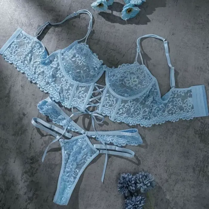 Sexy polyesterová čipka spodná bielizeň s priehľadnou push-up podprsenkou pre ženy špeciálne príležitosti