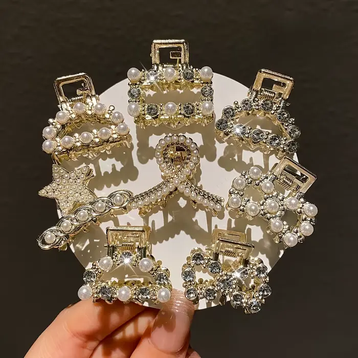 Modèle féminin 8 pièces, exquis et magnifique, Imitation de perles et de diamants incrustés, petite 