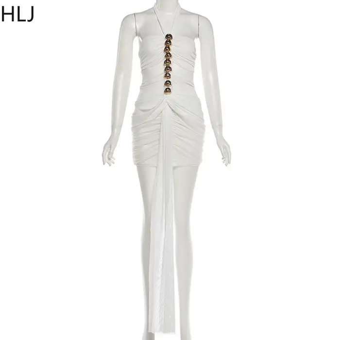 HLJ Sexy šaty s golierom pre ženy, hladká pletená priehľadný, bez rukávov, bez chrbta, pre klub, party, narodeniny, Vestidos