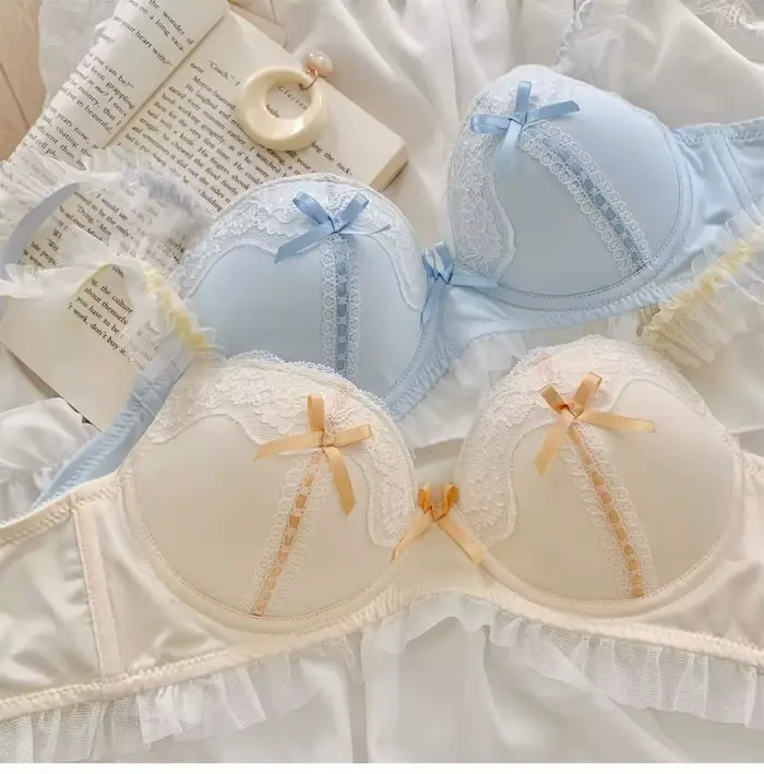 Sladká čipka, princezná Lolita Style spodná bielizeň, malé prerušované prsia pre ženy, bez oceľových krúžkov, roztomilá podprsenka