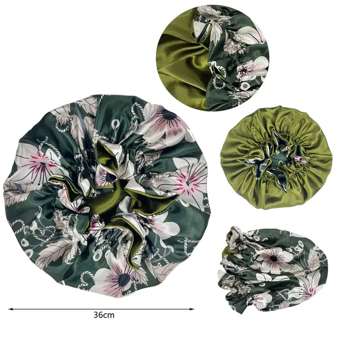 Double couche soyeux Satin Bonnet femmes bonnet de couchage grand réversible Satin doublé nuit somme