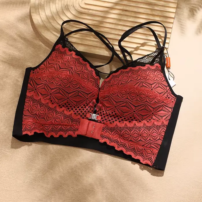 Dámska push-up podprsenka s čipkou, pohodlná polstrovaná podprsenka, podprsenka s kosticami, predná zatváracia podprsenka, pridať šálku, sexy, FW7033